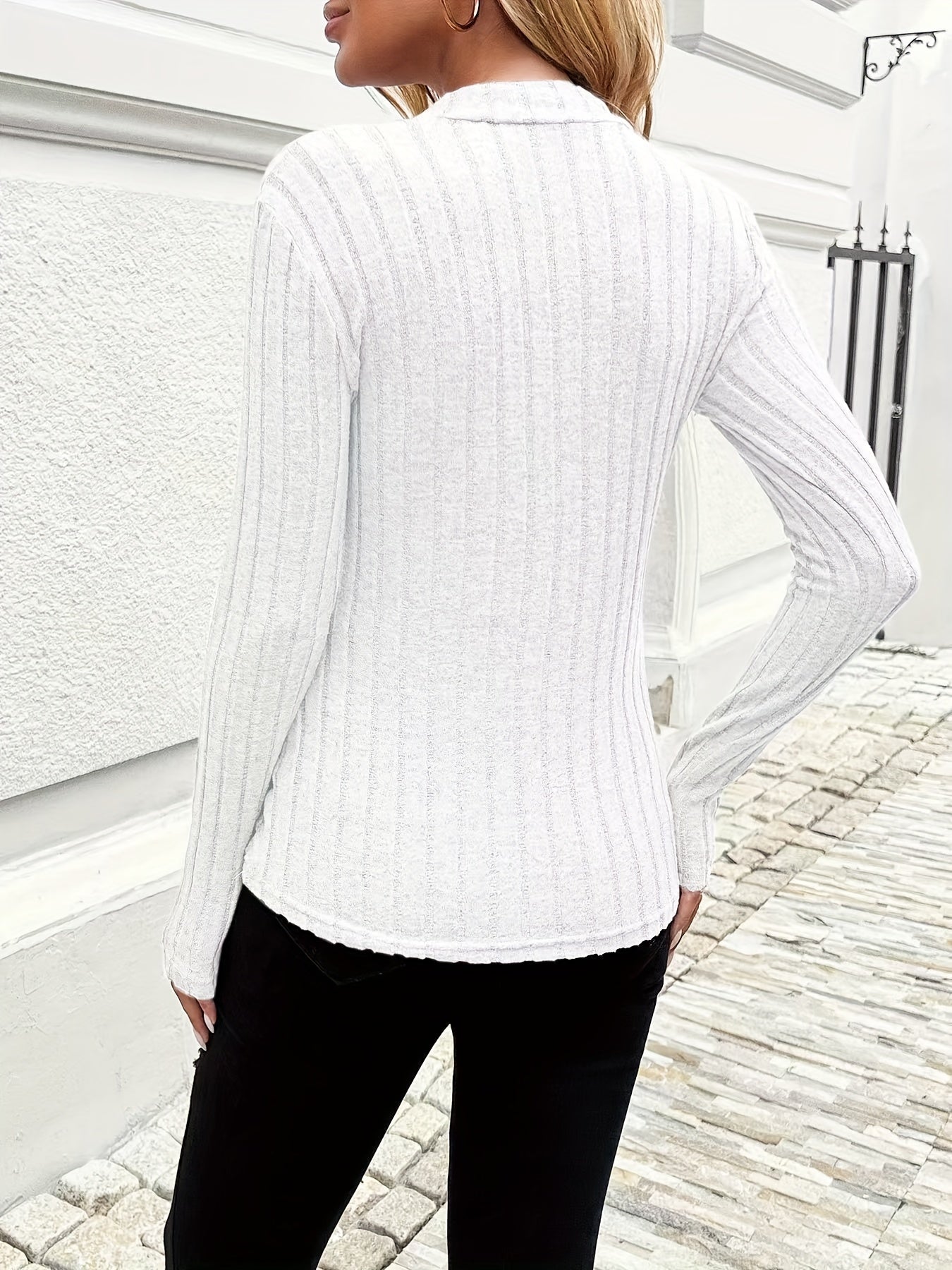 Einfarbiges Long-Shirt mit Rundhalsausschnitt, Pullover Rollkragen