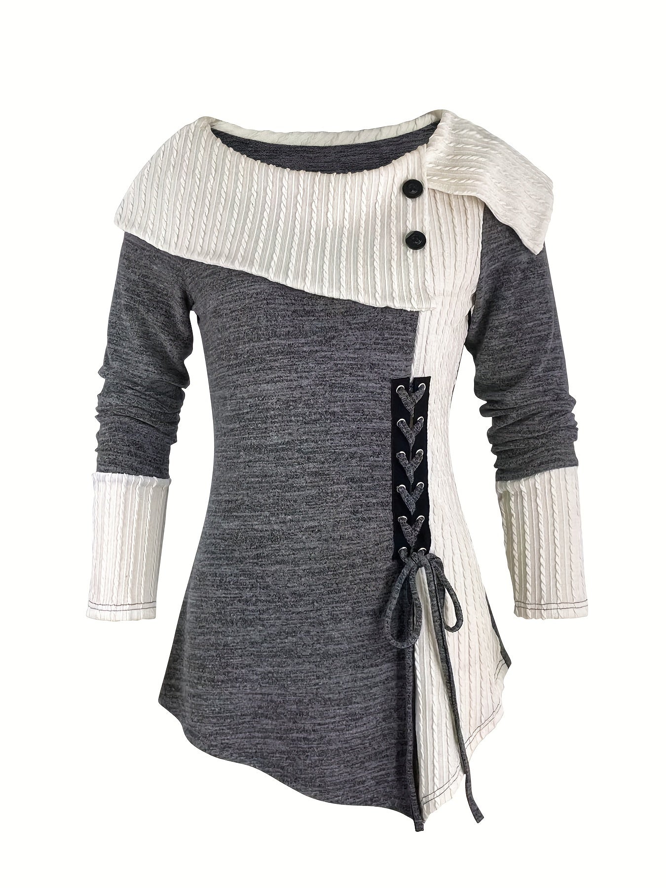 Elegantes Langarm-Stricktop Pullover für Damen – asymmetrischer Saum