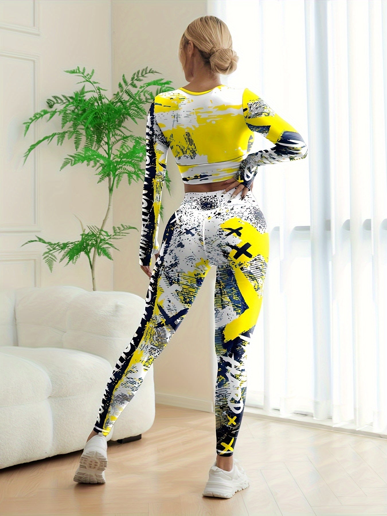 Batik-Sportset für Damen, Activewear-Workout-Oberteil und Leggings