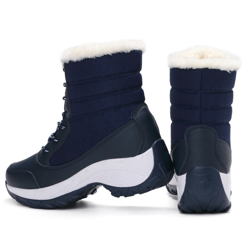 Schnee- und Winterstiefel für Damen mit dickem Absatz, lässige Stiefel mit Plüschfutter