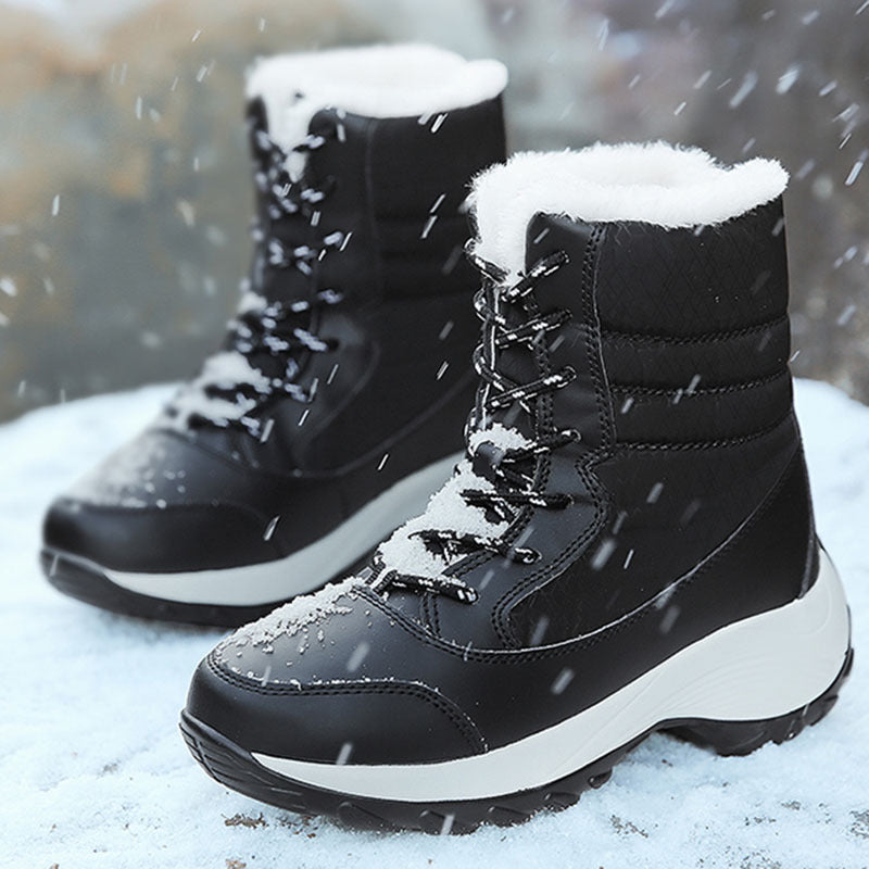 Schnee- und Winterstiefel für Damen mit dickem Absatz, lässige Stiefel mit Plüschfutter
