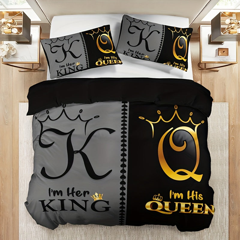 Bettbezug-Set mit Kronenmotiv von King & Queen – 3-teilig