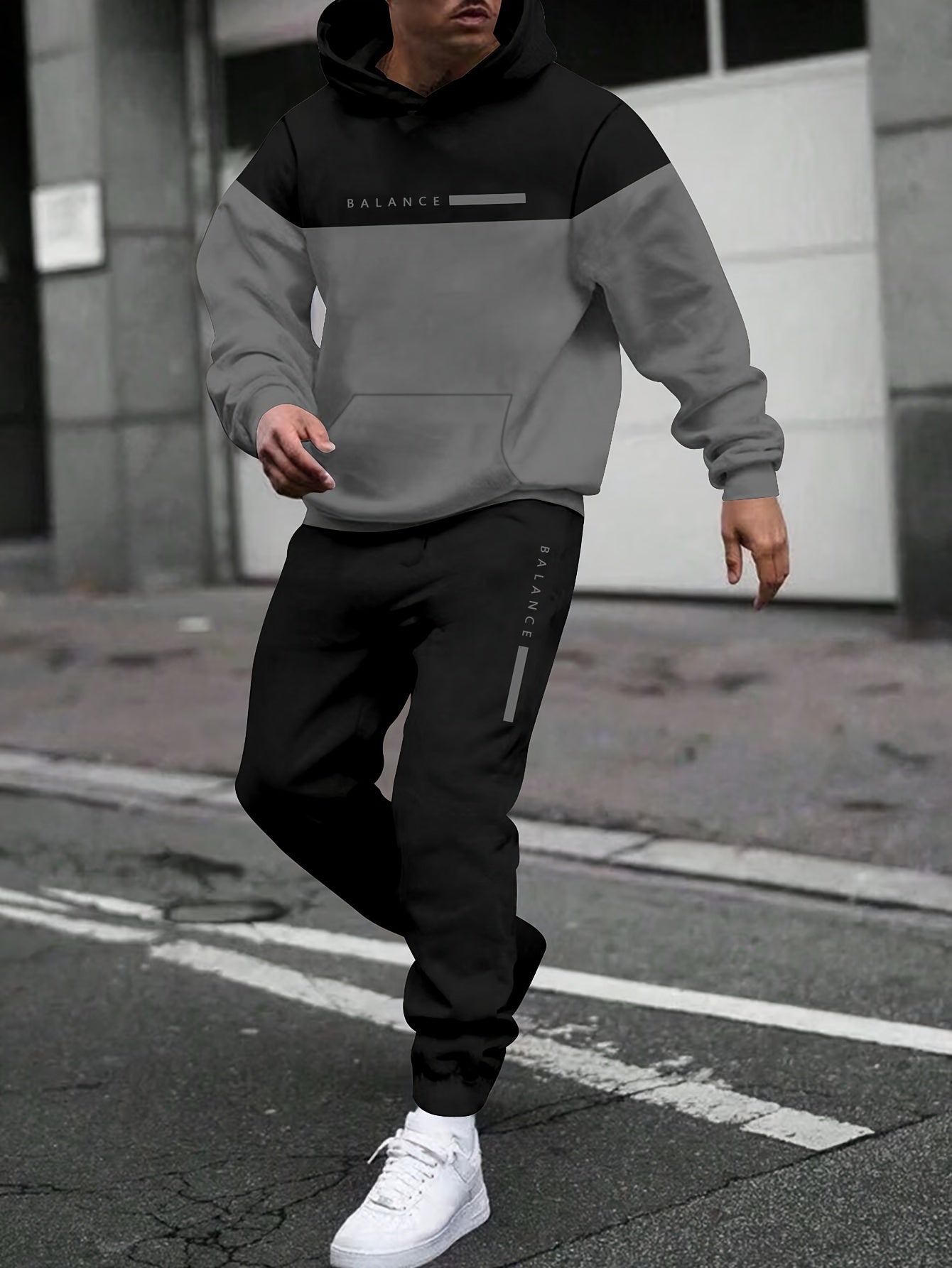 Balance Lässiges Kapuzenpullover- und Jogginghosen-Set für Herren