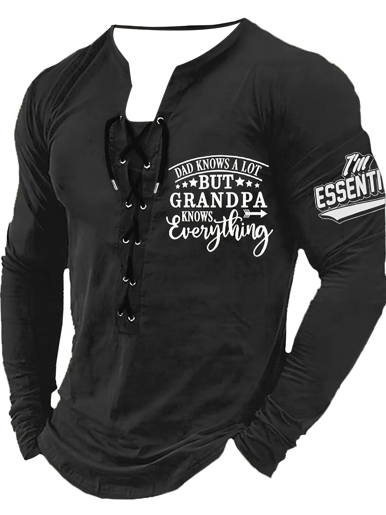 Schickes Henley-Shirt mit langen Ärmeln für Herren, Rundhalsausschnitt und Kordelzug