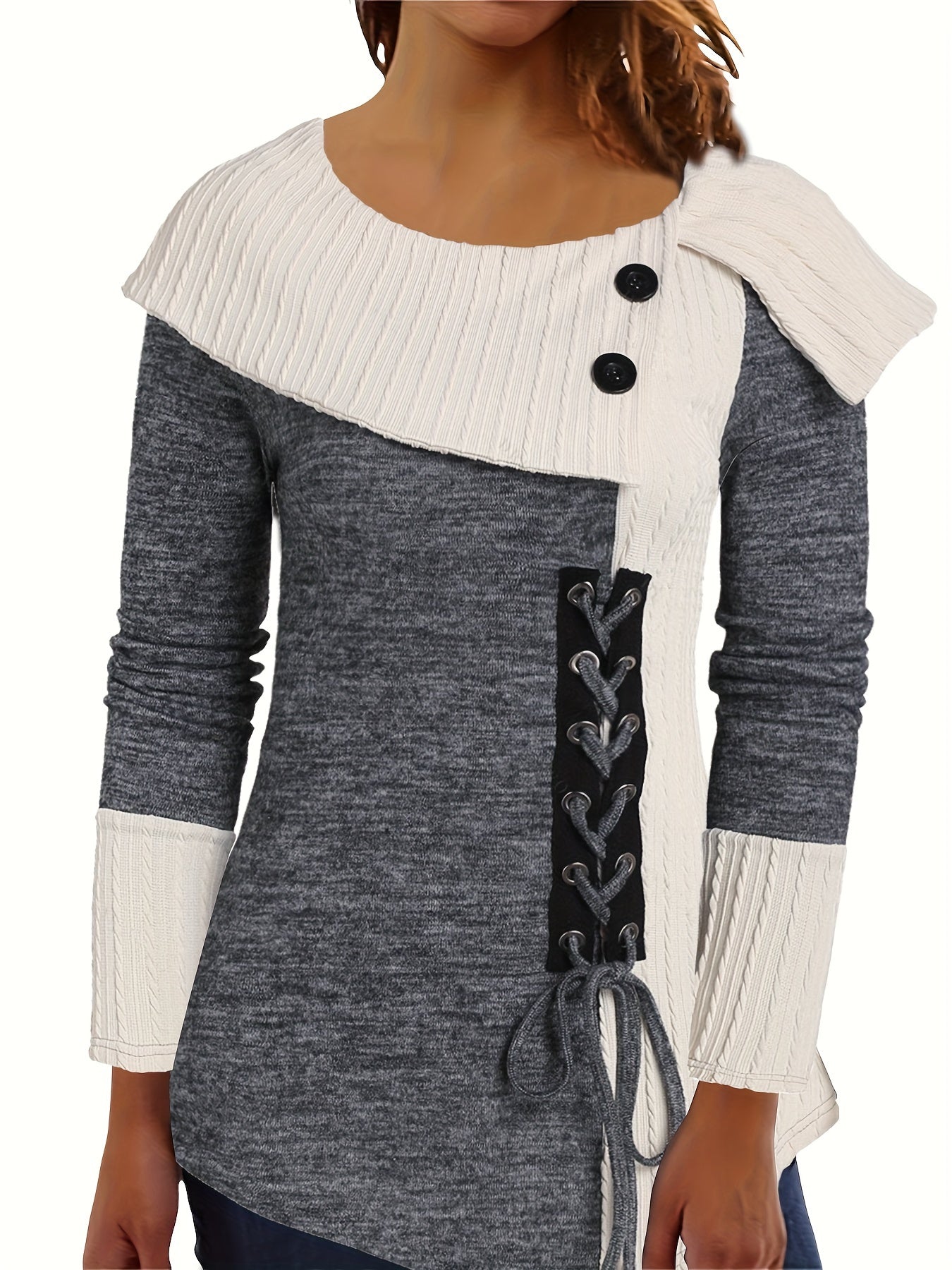 Elegantes Langarm-Stricktop Pullover für Damen – asymmetrischer Saum
