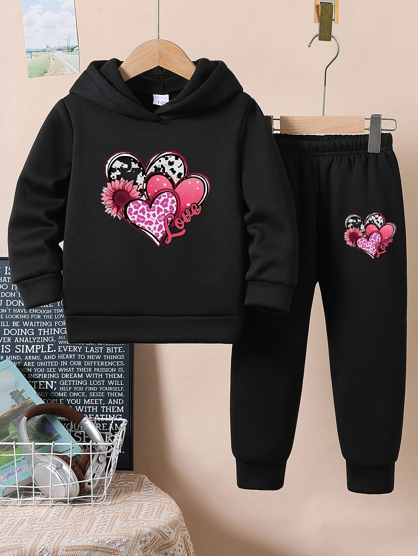 Herbst- und Winter-Zweiteiler für Mädchen, Hoodie mit Kapuze und Hose