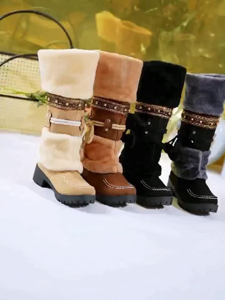 Retro-Schneestiefel für Damen, Stiefel mit Fleece-Pom-Pom-Dekor