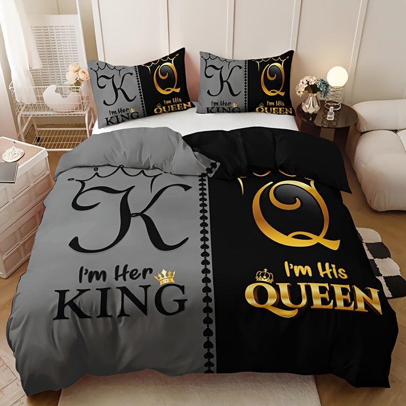 Bettbezug-Set mit Kronenmotiv von King & Queen – 3-teilig