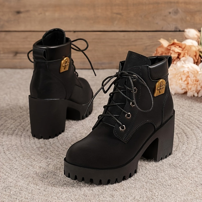Kurze Stiefel im Westernstil für Damen mit dicken Absätzen, PU-Stiefel