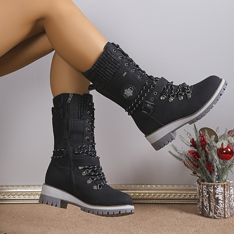Modische Thermo-Stiefel für Damen, gestrickte Stiefel mit seitlichem Reißverschluss
