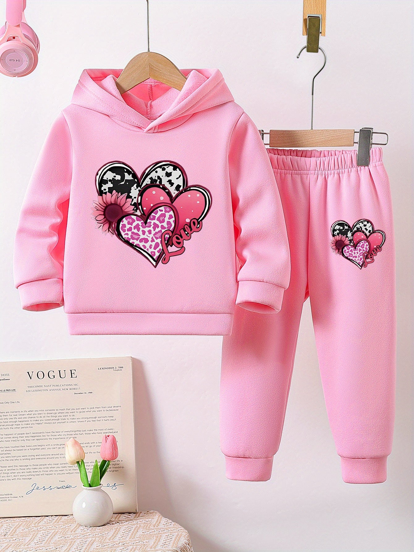 Herbst- und Winter-Zweiteiler für Mädchen, Hoodie mit Kapuze und Hose