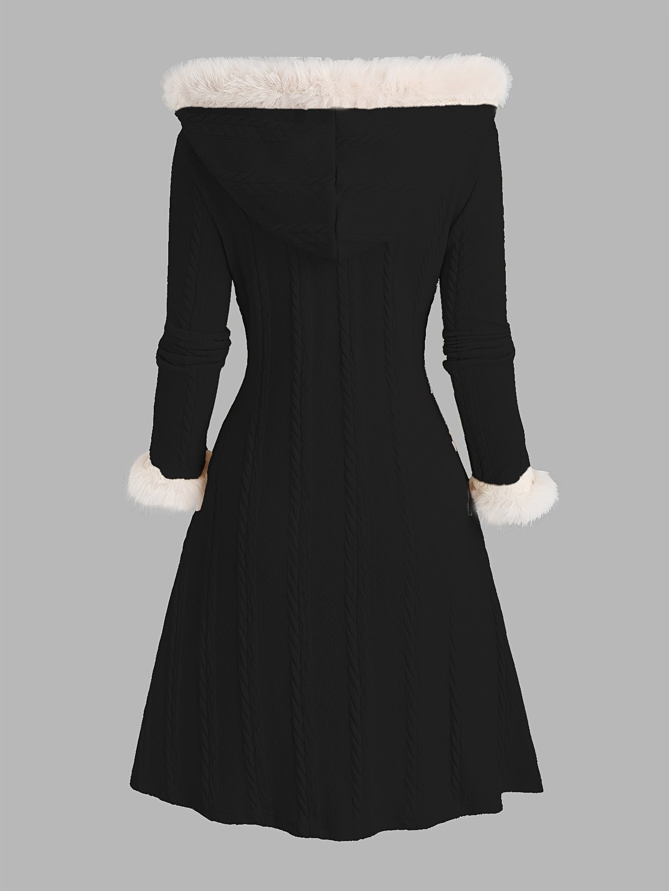 Damen-Strickmantel im Y2K-Stil mit Kapuze mit Kunstpelzbesatz, Herbst Winter