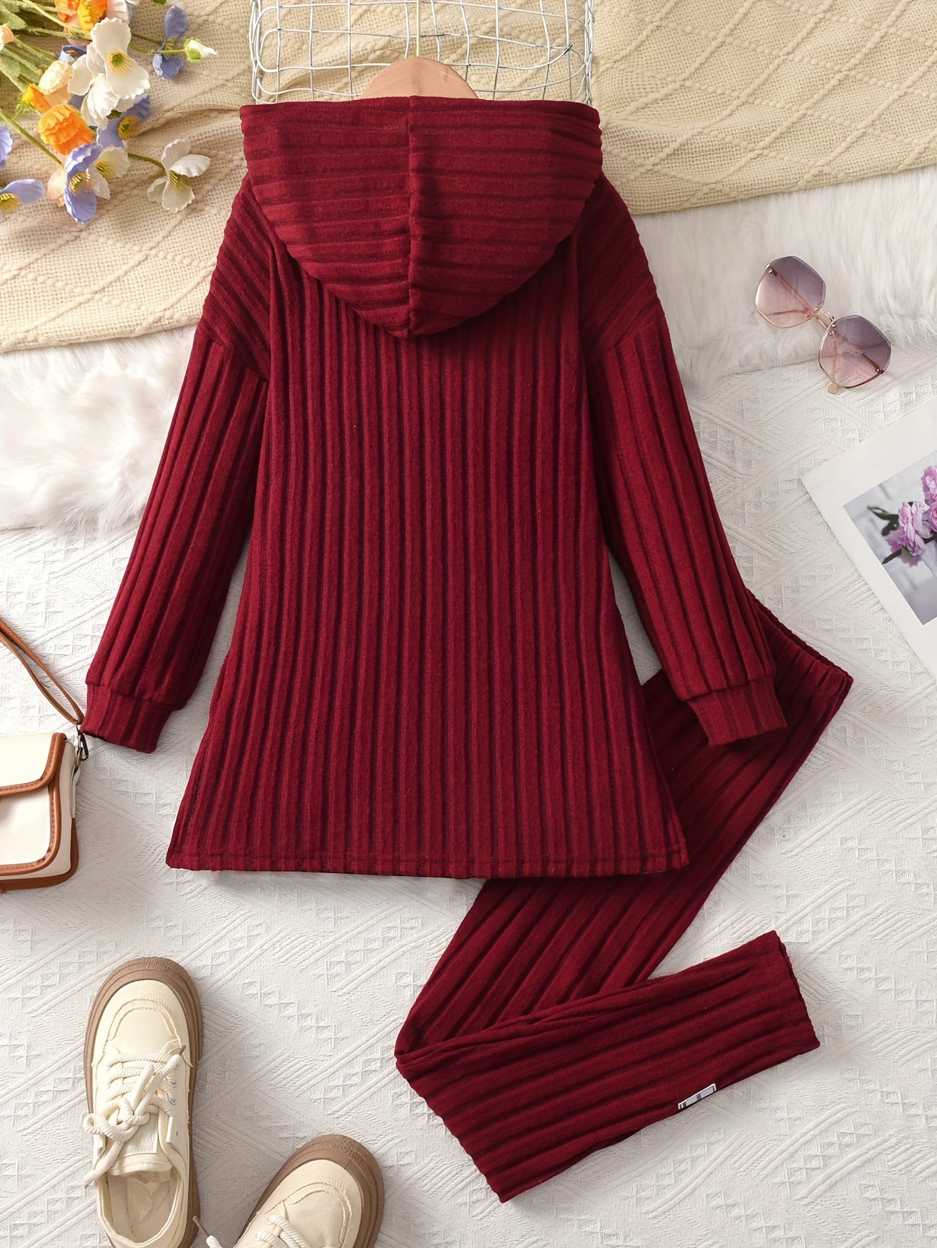 2-teiliges Set für Mädchen, Langarm-Kapuzenpullover und dehnbare Hose