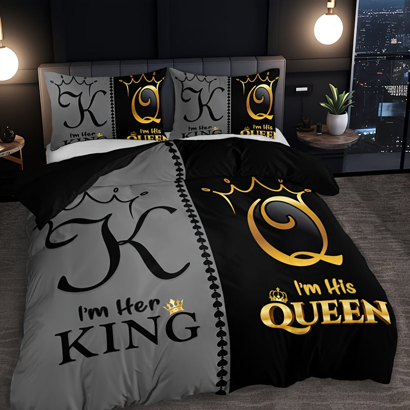 Bettbezug-Set mit Kronenmotiv von King & Queen – 3-teilig
