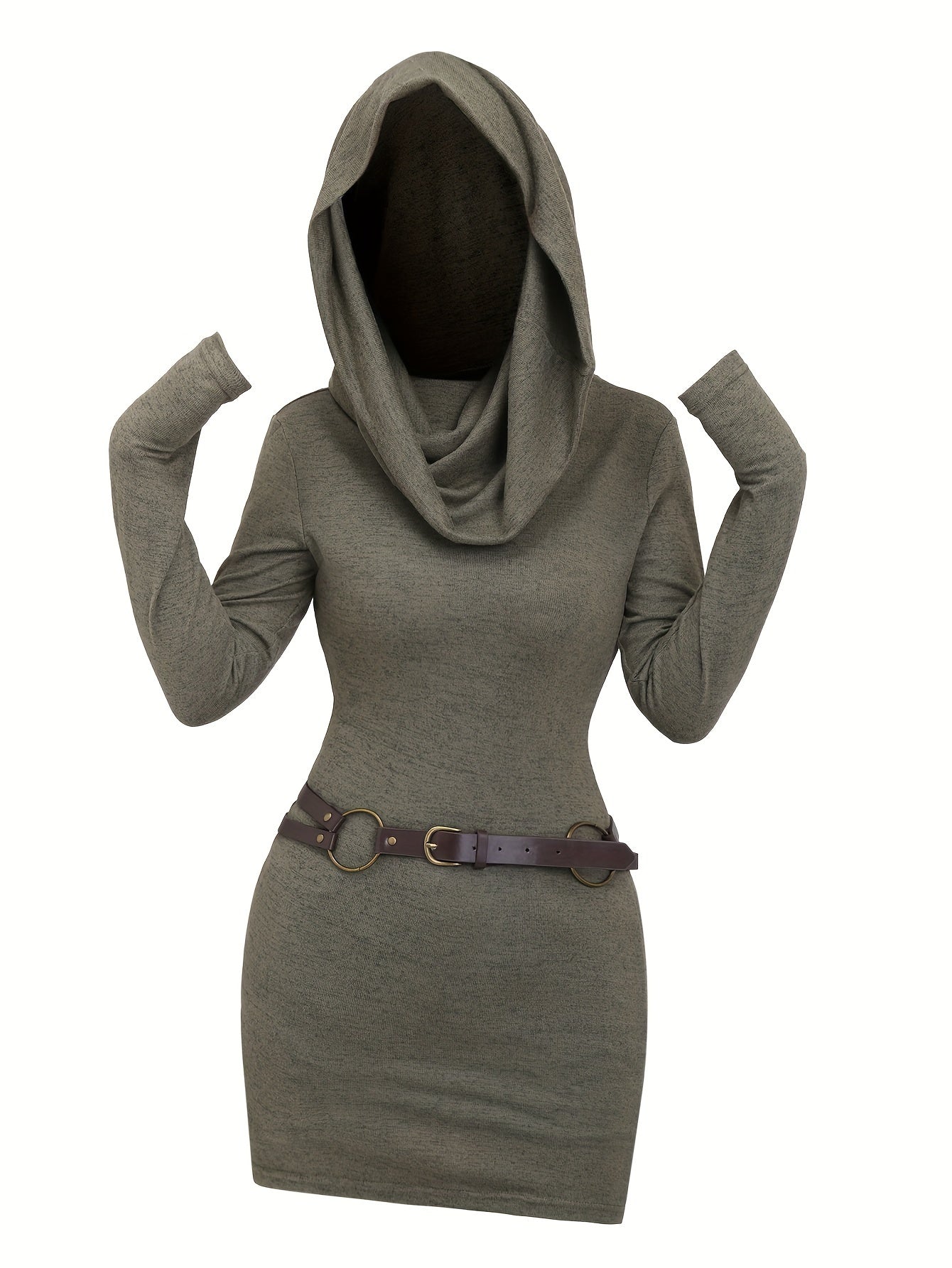 Solides Kapuzenkleid, Y2K Solides Langarmkleid für Frühling & Herbst