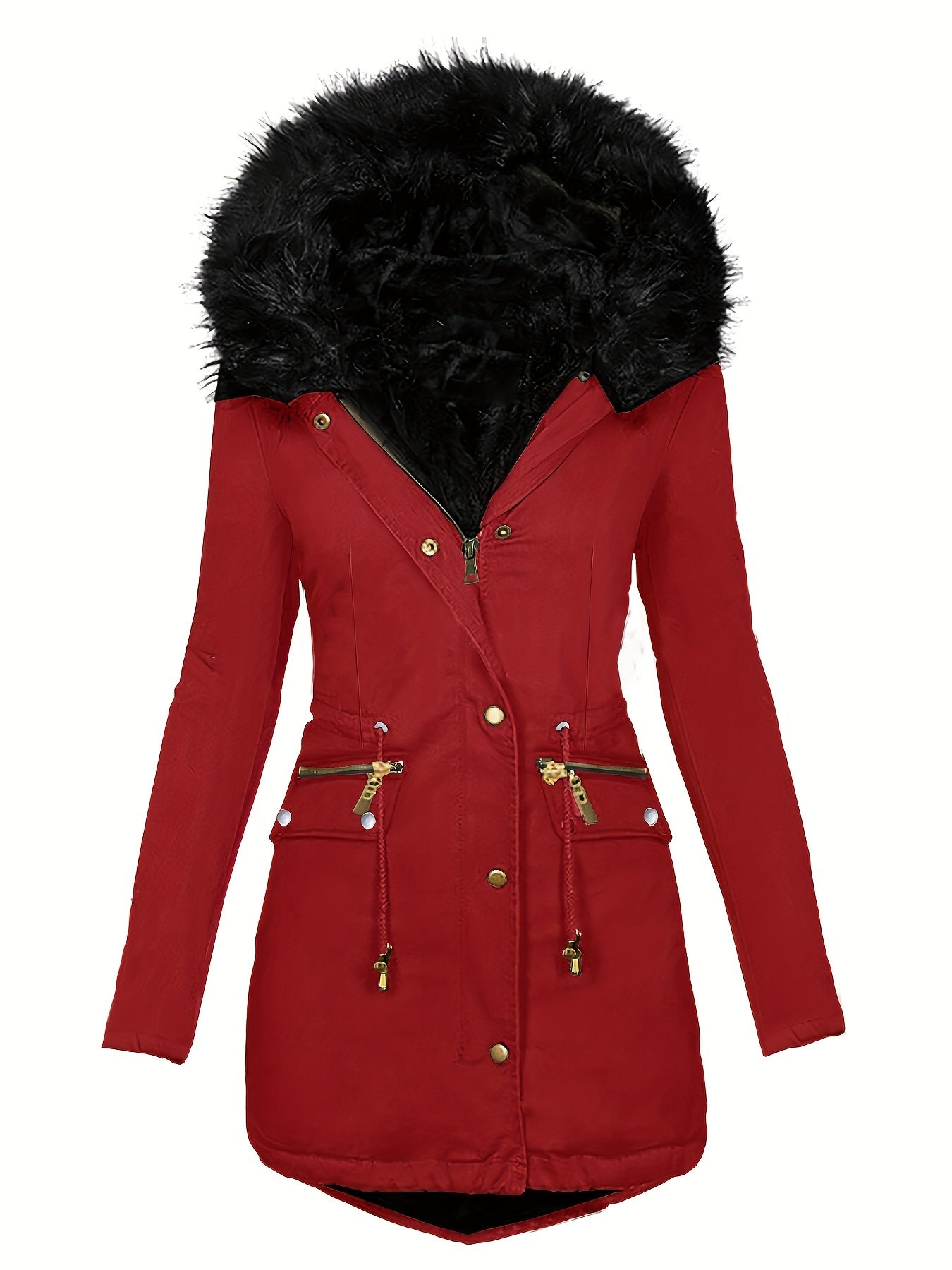 Zip-up Fuzzy Parka-Mantel mit Kapuze und Reißverschluss für Damen