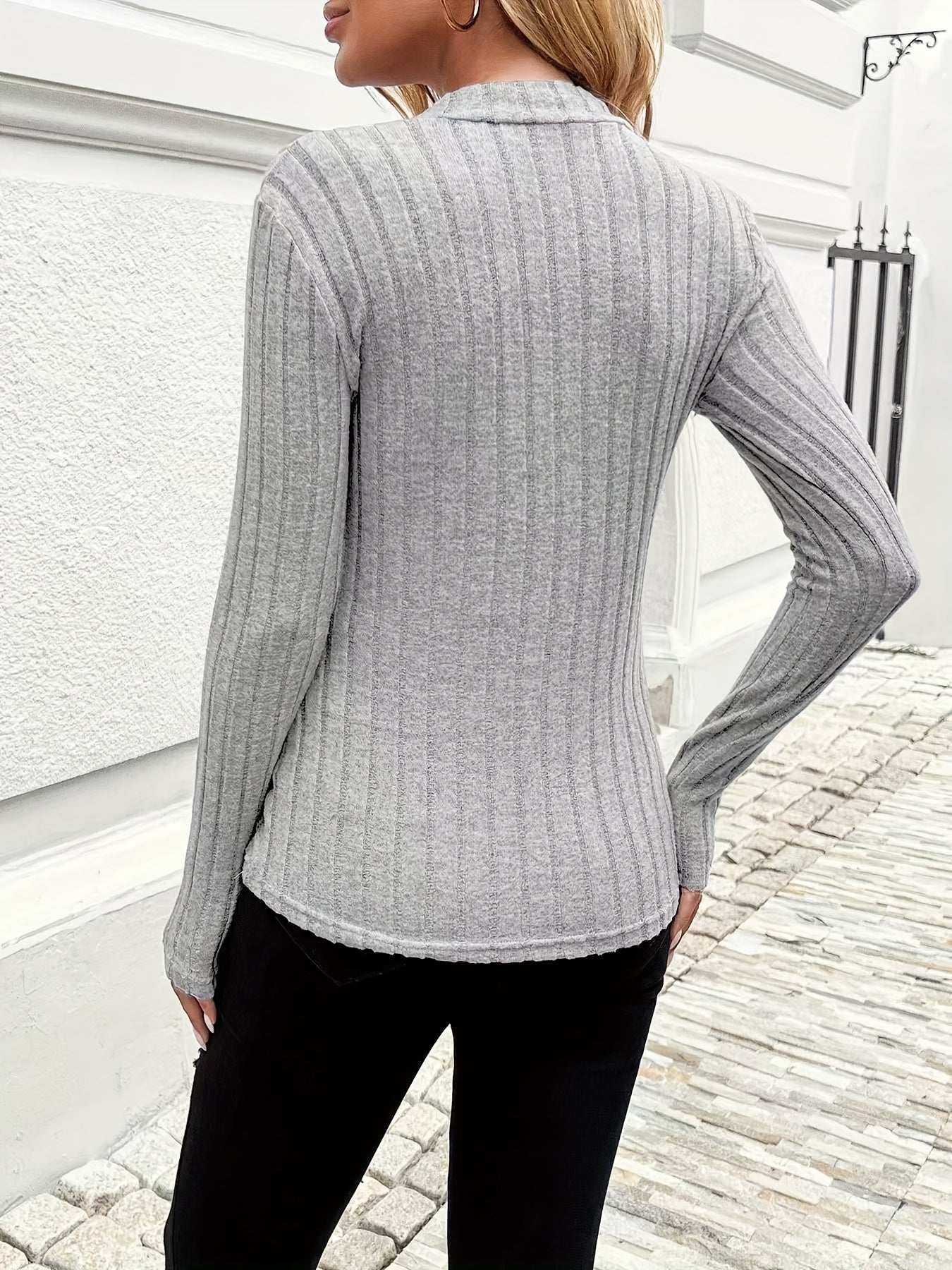 Einfarbiges Long-Shirt mit Rundhalsausschnitt, Pullover Rollkragen