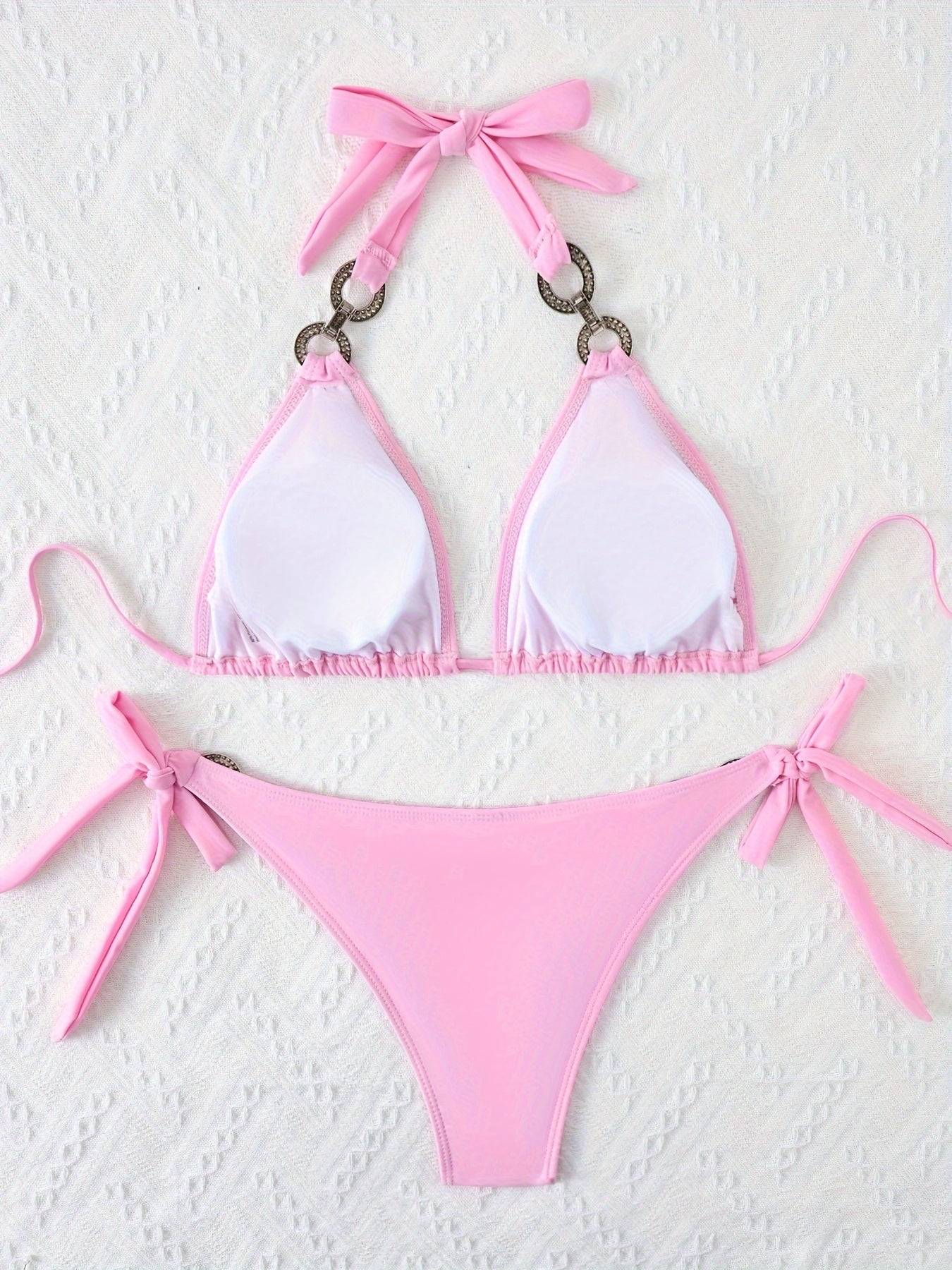 2-teiliges Bikini-Set mit Neckholder und Kettengliedern und Bindeband
