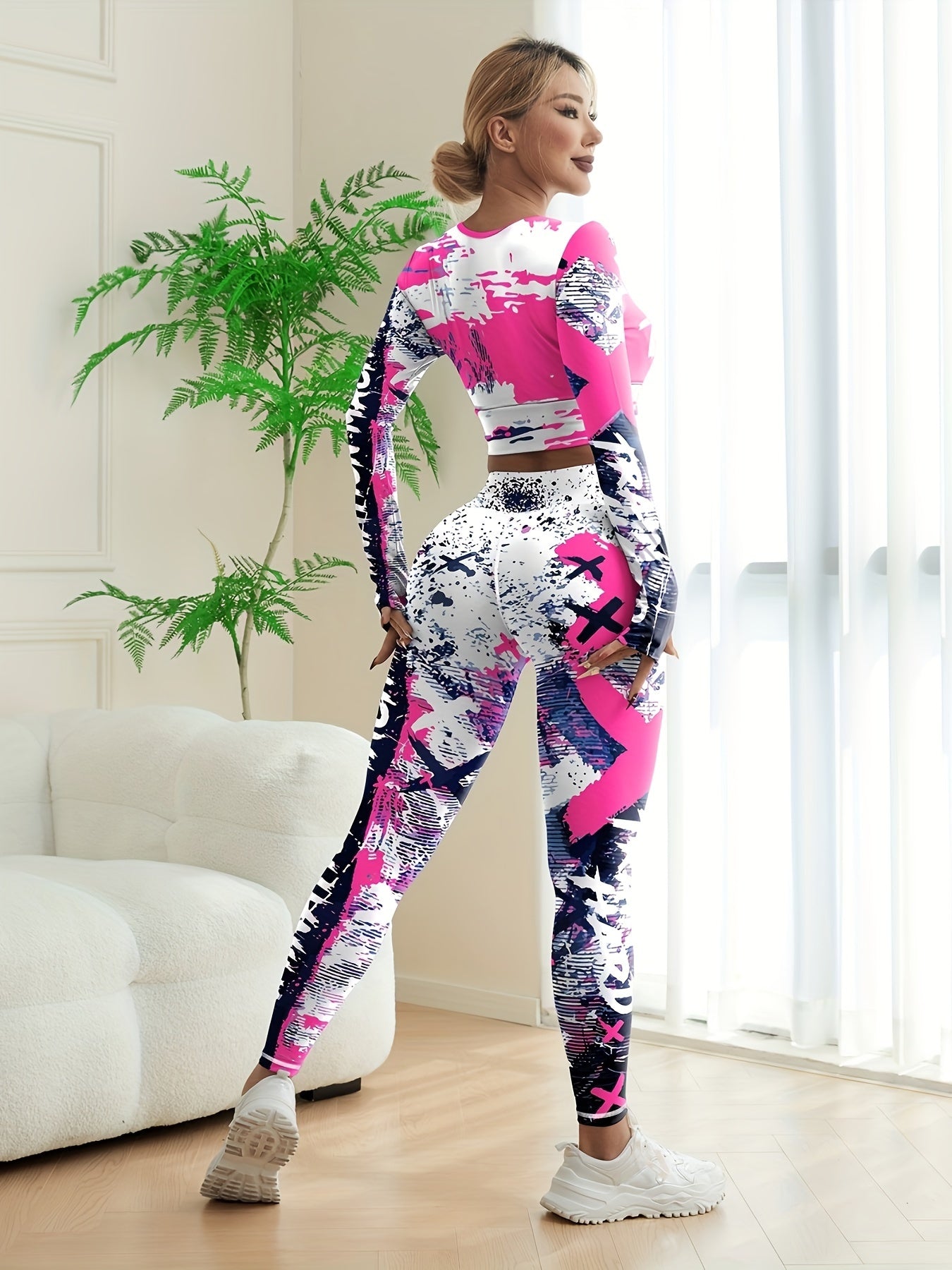 Batik-Sportset für Damen, Activewear-Workout-Oberteil und Leggings