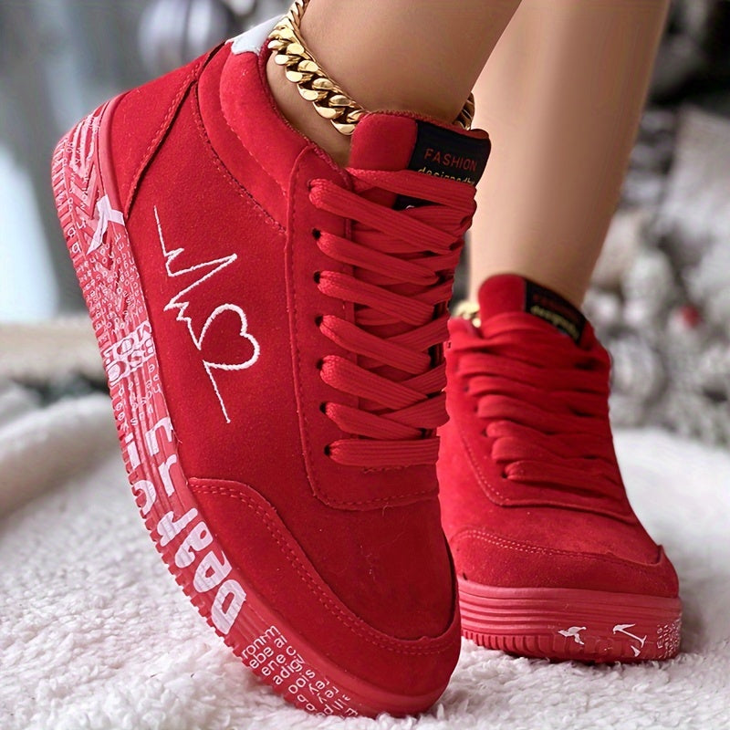 Lässige Sneakers mit Herz-Design für Damen, bequeme Skateschuhe mit weicher Sohle