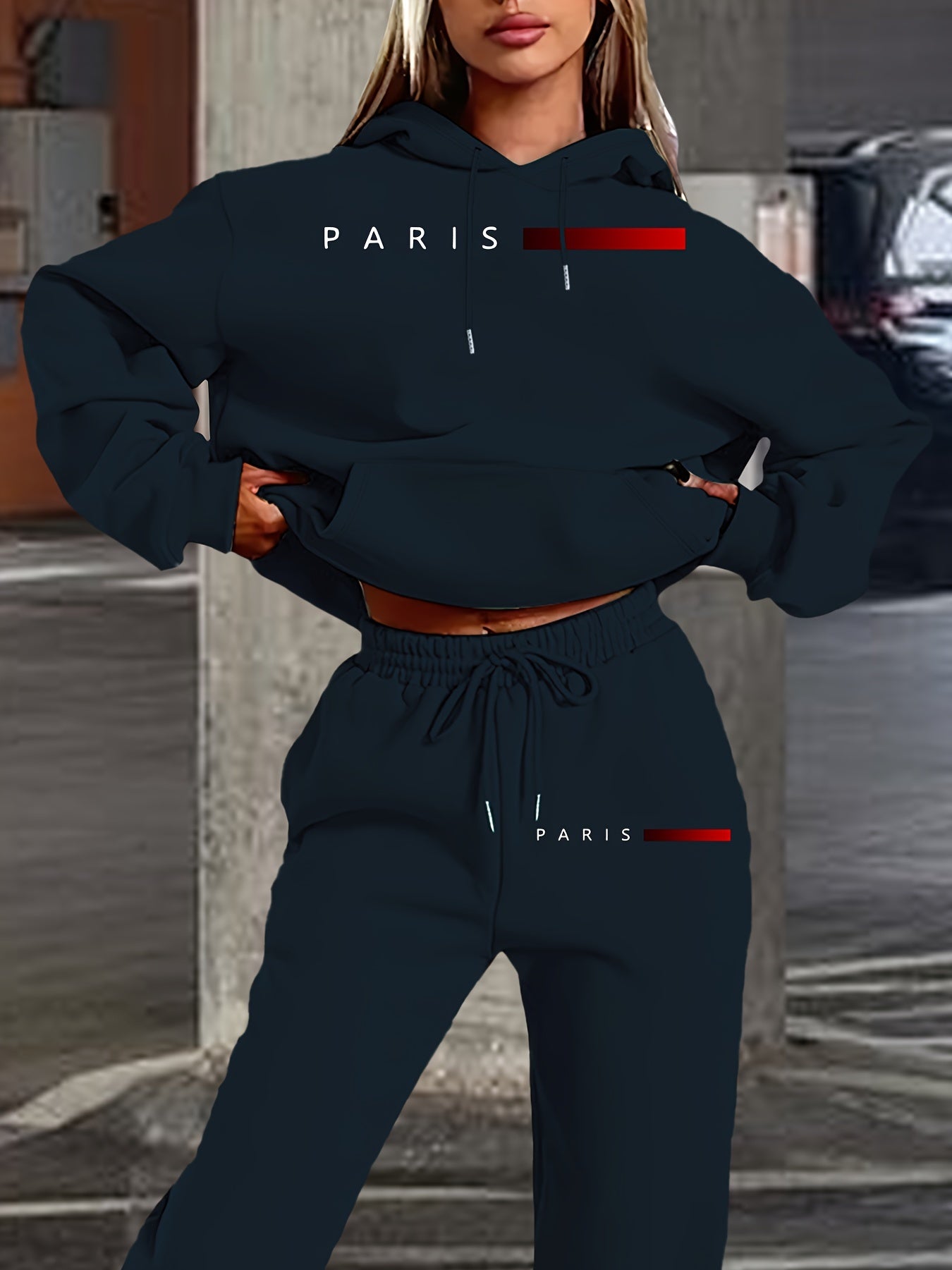 Paris lässiges Hoodie- und Jogginganzug-Set für Damen Herbst/Winterkollektion