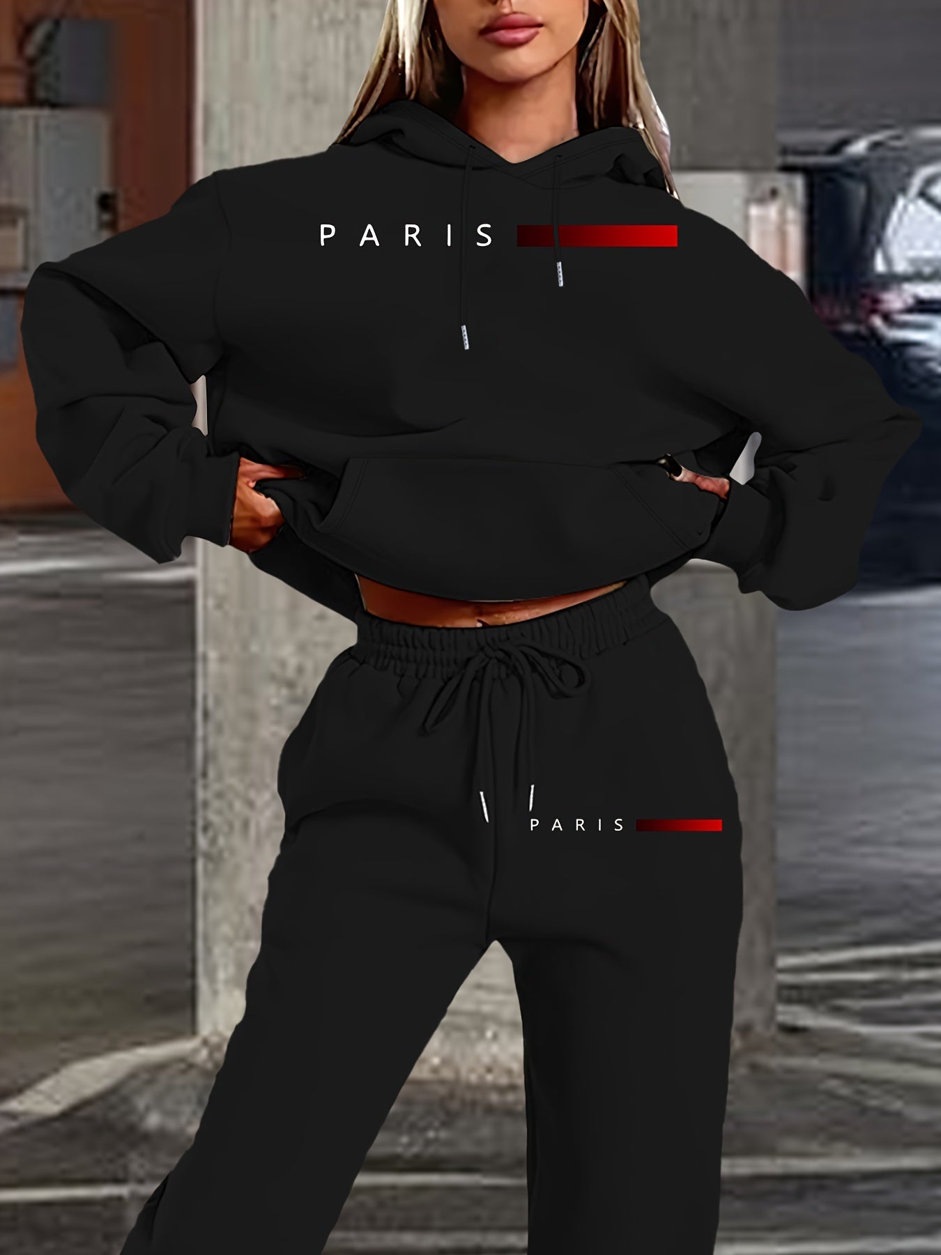Paris lässiges Hoodie- und Jogginganzug-Set für Damen Herbst/Winterkollektion