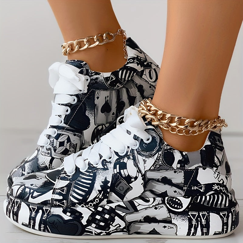 Sneaker mit Graffiti-Print für Damen, lässige Skateschuhe