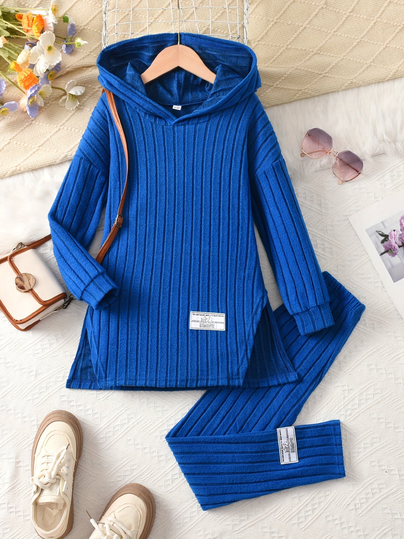 2-teiliges Set für Mädchen, Langarm-Kapuzenpullover und dehnbare Hose