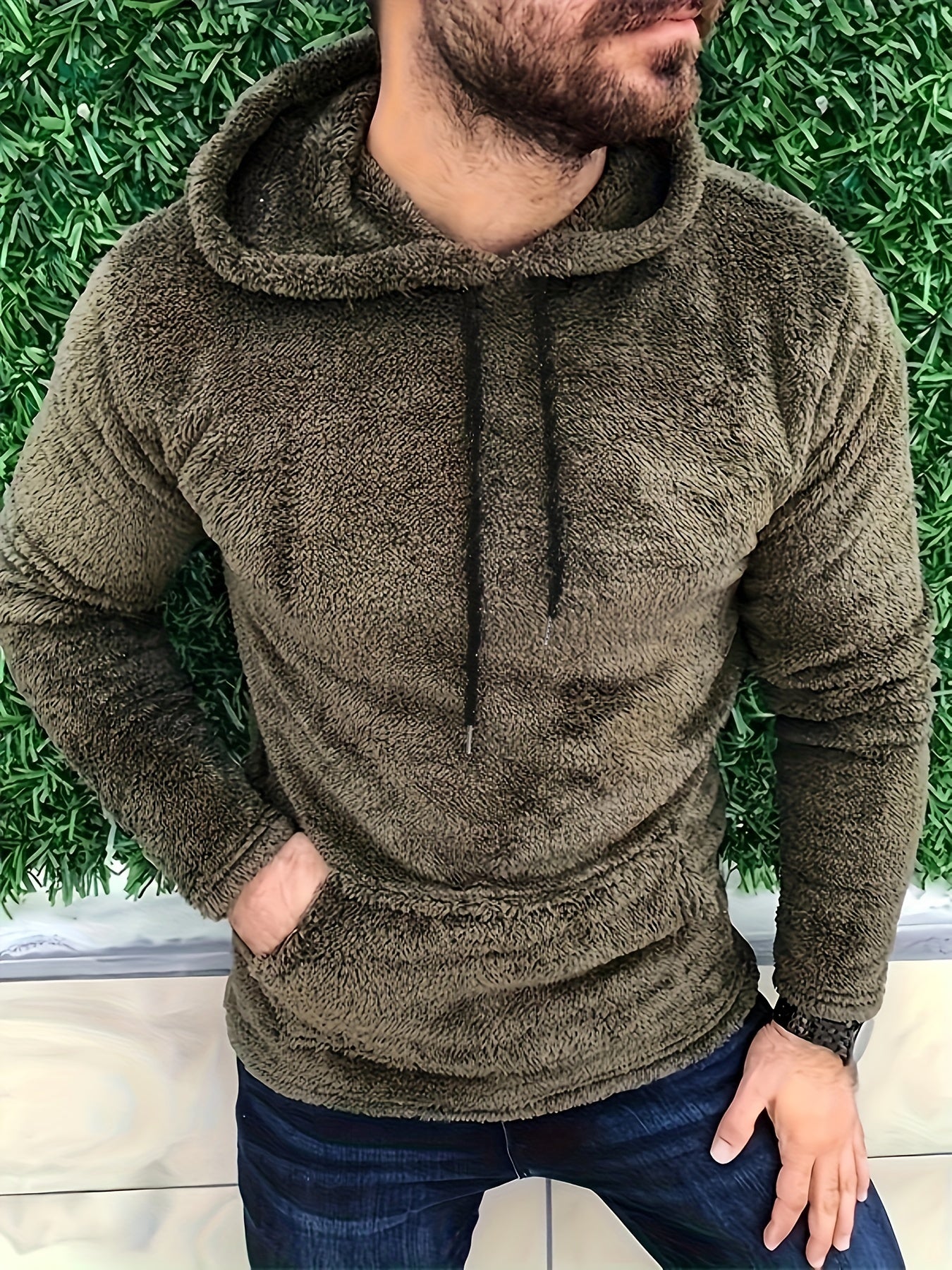 flauschige Hoodies für Herren, lässiger Snuddie-Pullover mit Kapuze und Kängurutasche
