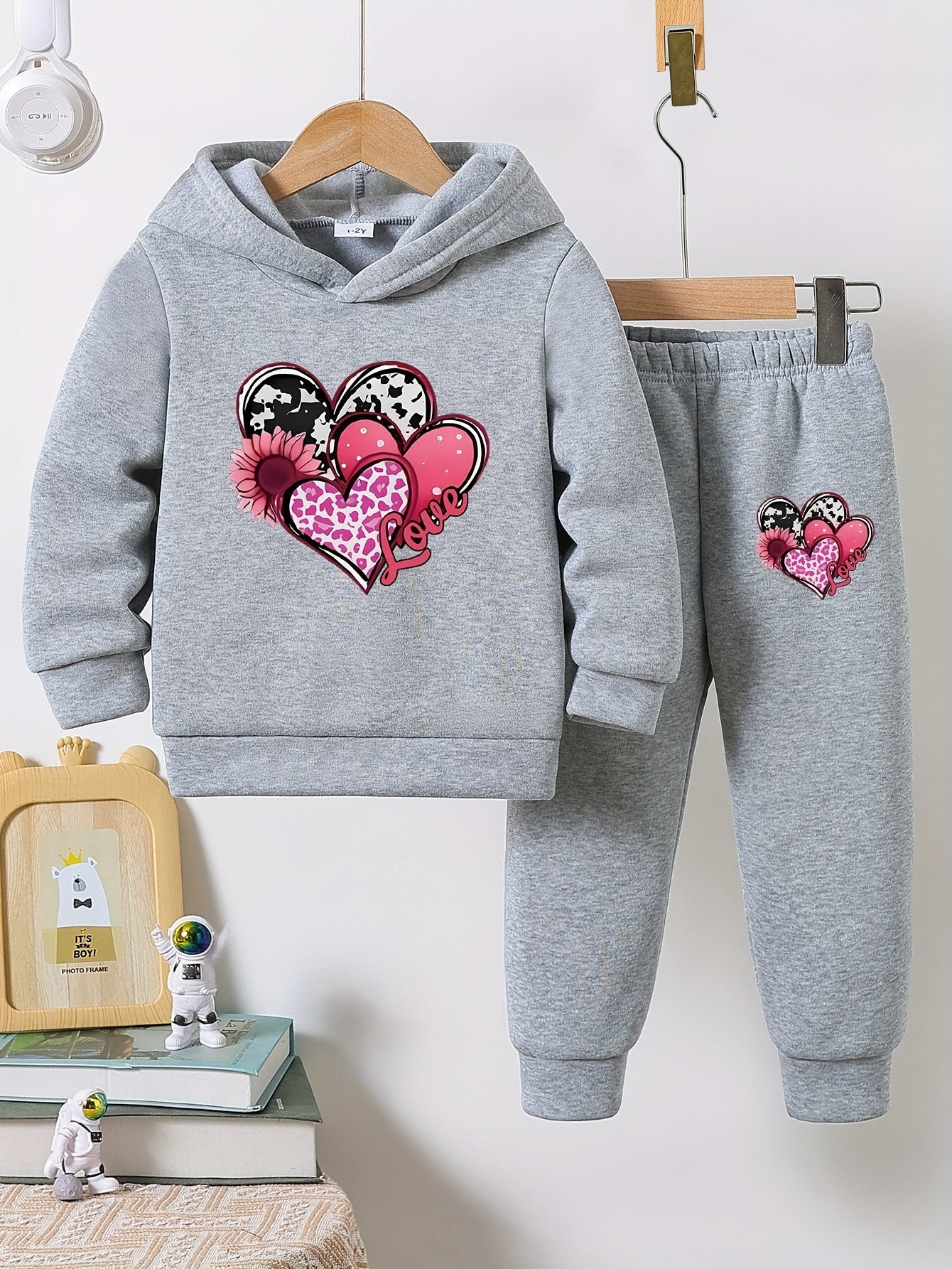 Herbst- und Winter-Zweiteiler für Mädchen, Hoodie mit Kapuze und Hose