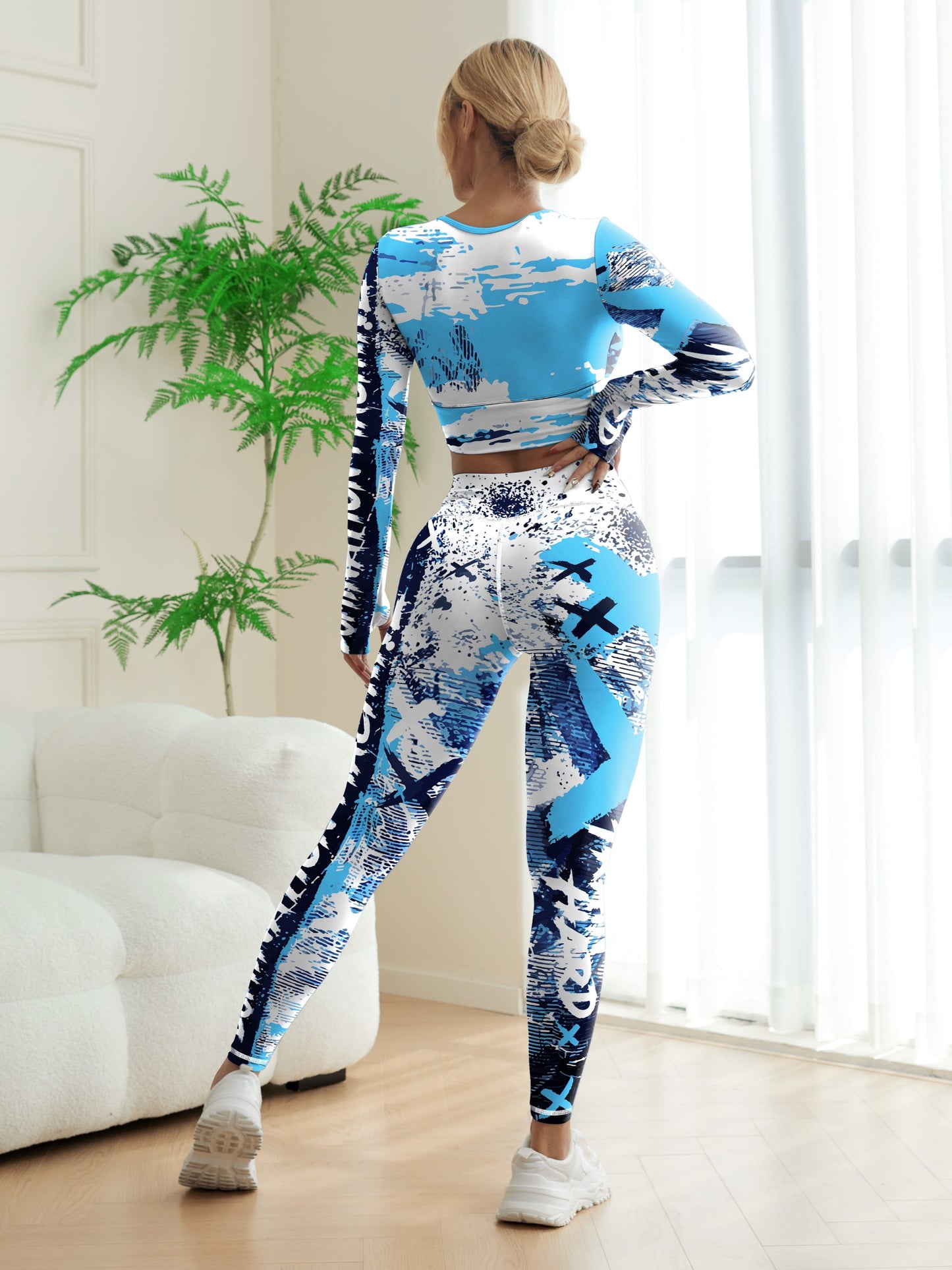 Batik-Sportset für Damen, Activewear-Workout-Oberteil und Leggings