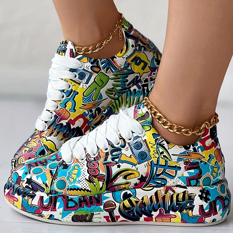Sneaker mit Graffiti-Print für Damen, lässige Skateschuhe