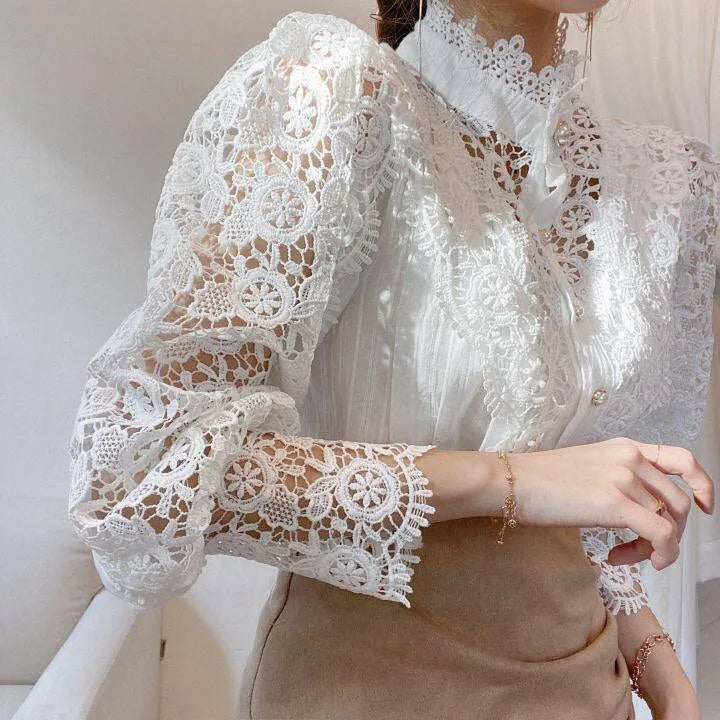 XWOMENDAY Elegante Blumenspitzen Bluse 2024