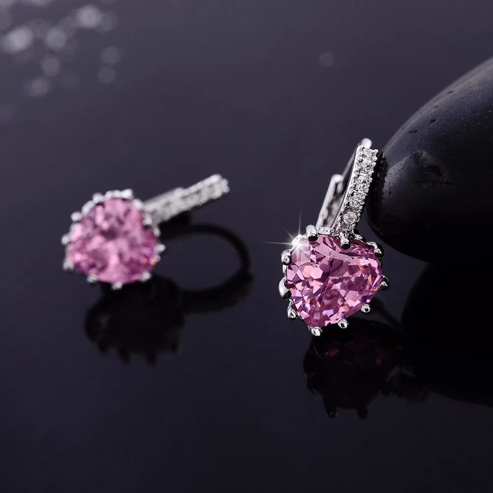 Romantische Herz Kristall Schleife Ohrring Farbe 925 Sterling Silber