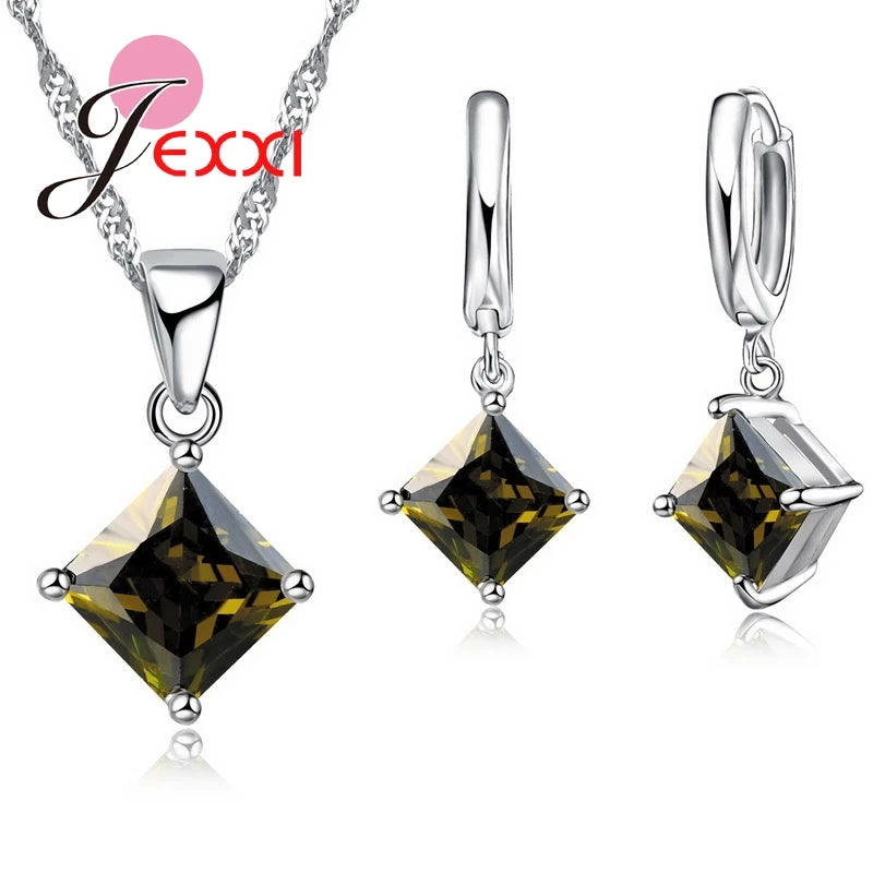 8 Farben 925 Sterling Silber schönes Anhänger-Halskette-Ohrringeset Modeschmuck