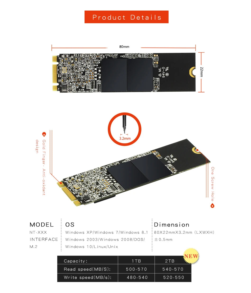 KingSpec M.2 SSD NGFF 128 GB 256 GB 512 GB 1 TB Festplatte für Laptop
