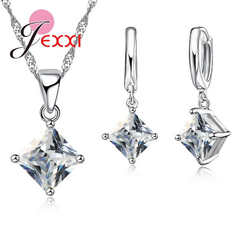 8 Farben 925 Sterling Silber schönes Anhänger-Halskette-Ohrringeset Modeschmuck