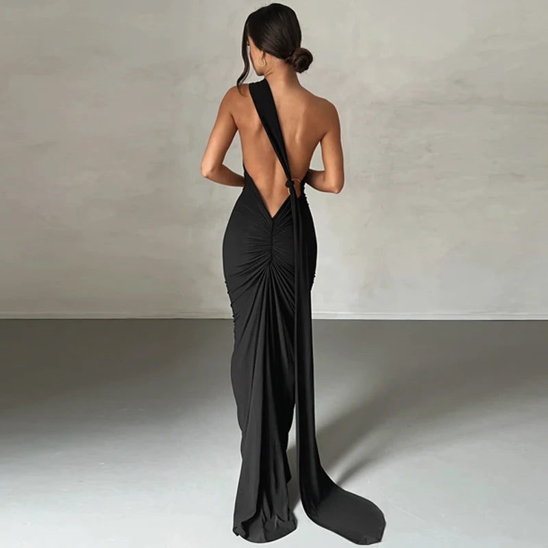 Hugcitar One Shoulder elegantes rückenfreies Kleid
