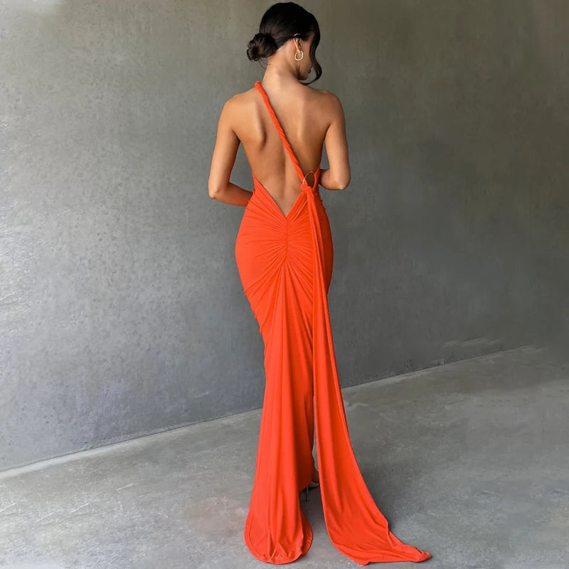 Hugcitar One Shoulder elegantes rückenfreies Kleid