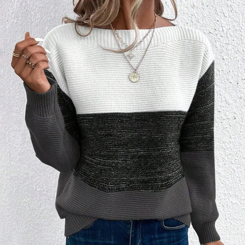 Women's Contrast Color Long Sleeve Pullover
