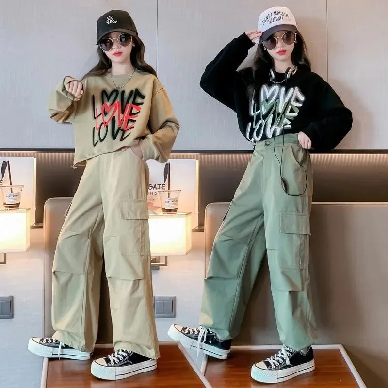 2024 Mädchen Outfit Shirt + Cargo Hose 3-16 Jahre