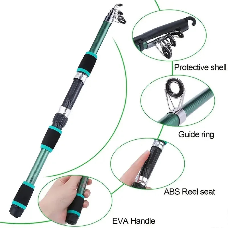 Angelruten-Set, komplette Kits mit Teleskop-Angelrute, Spinnrolle, Köder, Haken-Set