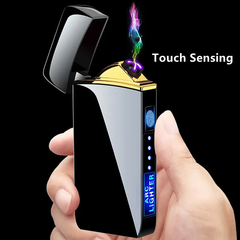 Winddichtes Metallfeuerzeug USB Feuerzeug LED Power Display Touch Sensor