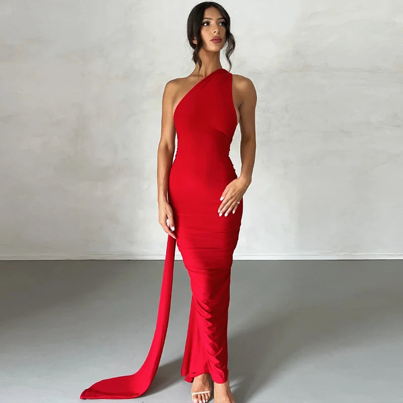 Hugcitar One Shoulder elegantes rückenfreies Kleid