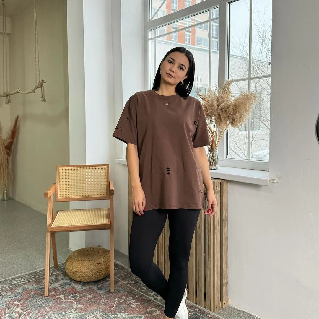 Zekye Übergroßes T-Shirt Frühling Sommer O-Neck Style 2024