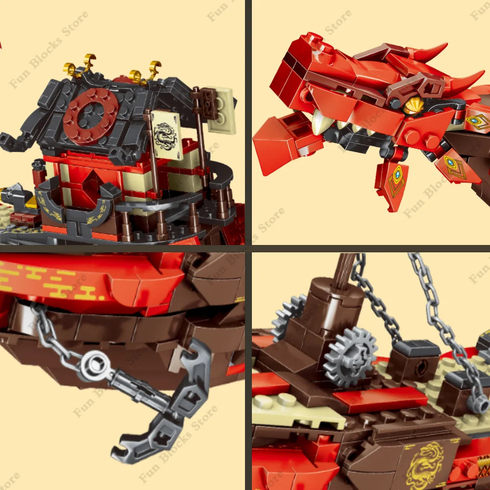 BRICKPANDA Phantom Ninja Drachen Schiff Modell Figuren Boot Bausteine-Set
