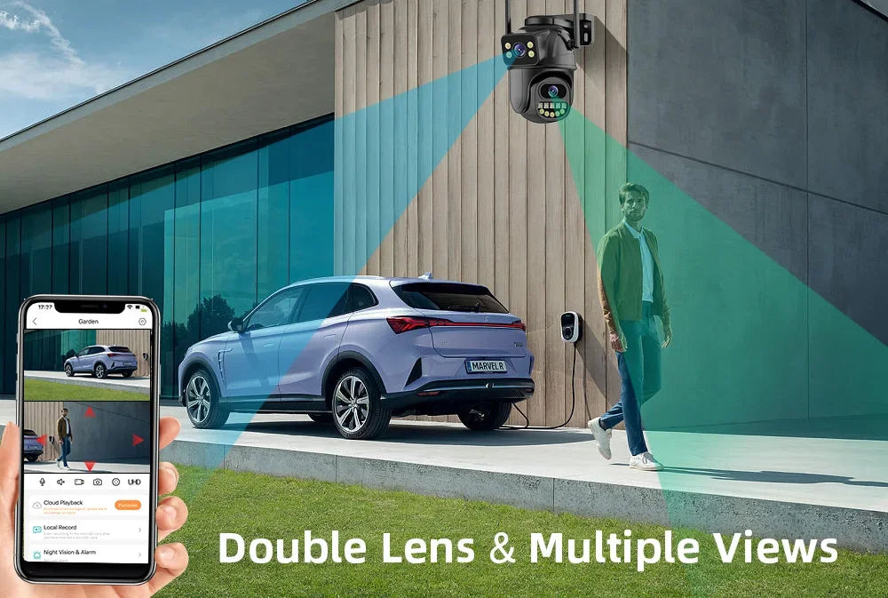 BELIA 4K 8MP WiFi-Überwachungskamera, Dual-Objektiv, 4-facher Digitalzoom