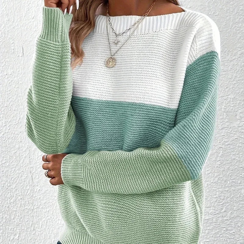 Women's Contrast Color Long Sleeve Pullover