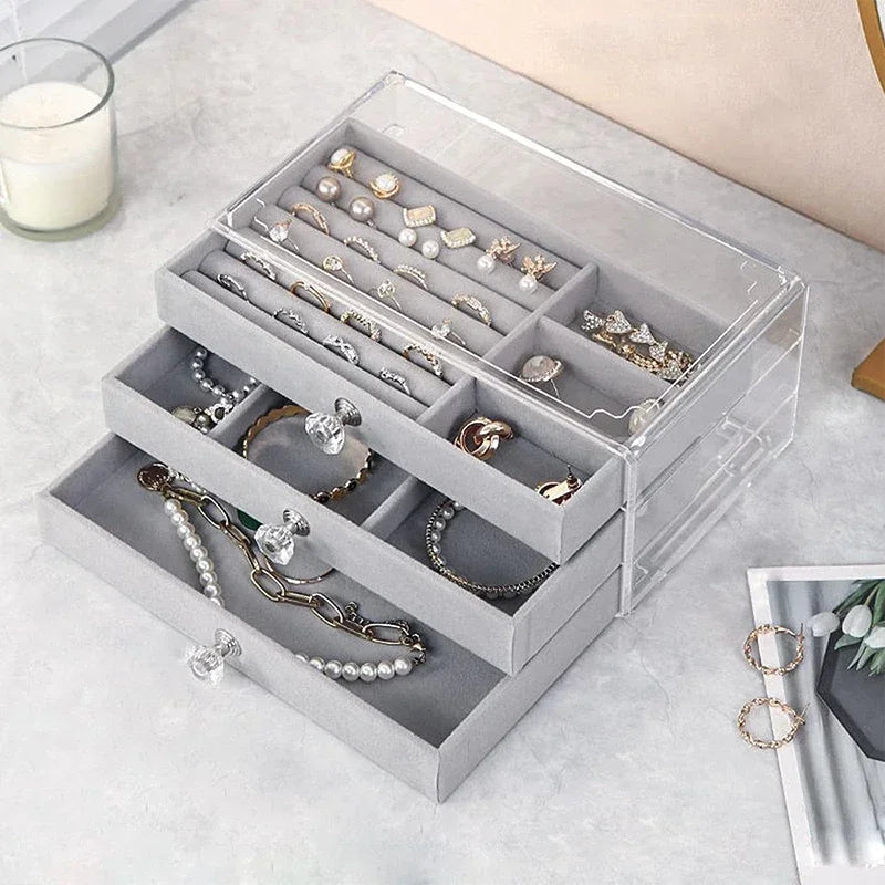 Acryl Samt Schmuckkästchen Organizer mit 3 Schubladen