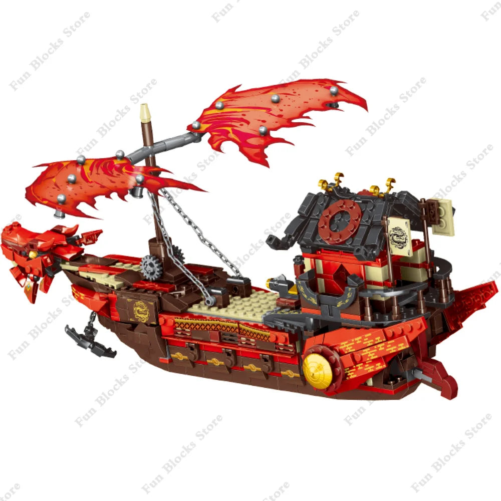 BRICKPANDA Phantom Ninja Drachen Schiff Modell Figuren Boot Bausteine-Set